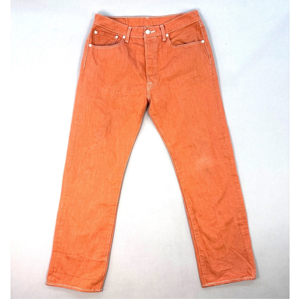 Levis 501 Original Fit Jeans Burnt Orange Straight Leg Mens 34x32